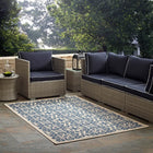 Modway Ariana Vintage Floral Trellis Indoor/Outdoor Area Rug - 5 ft W x 8 ft L - Blue/Beige-Tight Low Pile Weave