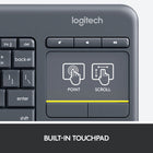 Logitech Wireless Touch-Keyboard K400 Plus - Black - English-Designed for seamless comfort and control, this HTPC keyboard boasts a range of up to 33 ft wireless connectivity, with quiet keys and a large touchpad for easy navigation
