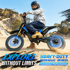 Gyrocopters DX1 Electric Dirt Bike for Adults - Speed upto 65 kmph - PAS Range upto 83 km - Peak 3000W - 14" - Blue-The DX1 features a large 14" x 2.4" front wheel to roll over obstacles with ease, paired with a wide 12" x 2.8" rear wheel for maximum traction and power transfer