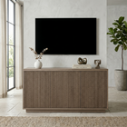 Hudson&Canal Hanson Rectangular Fluted TV Stand for TV's up to 55" - Antiqued Grey Oak-Features three swing-out doors and an adjustable center shelf