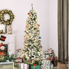 HOMCOM 6' Pre-Lit Snow-Flocked Christmas Tree - Green-Enjoy creative holiday twinkling with pre-set light patterns 