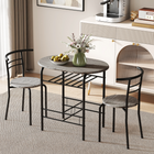 HOMCOM 31.5" 3-Piece Dining Set with Storage Shelf - Dark Grey-Chairs can be placed under the table to save space