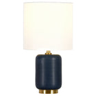 Hudson&Canal Lambert 15" Tall Ceramic Table Lamp with Fabric Shade - Matte Navy/White-Paired with a chiffon white drum fabric shade