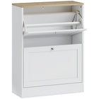 HOMCOM Slim Shoe Cabinet with 2 Flip Drawers & Adjustable Shelves - White-Two flip drawers store up to 8-12 pairs of shoes with max size CA 10