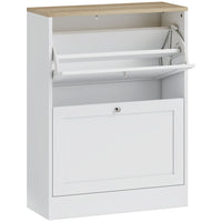 HOMCOM Slim Shoe Cabinet with 2 Flip Drawers & Adjustable Shelves - White-Two flip drawers store up to 8-12 pairs of shoes with max size CA 10