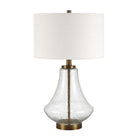 Hudson&Canal Lagos 23" Tall Table Lamp with Fabric Shade - Seeded Glass/Brushed Brass/White-Paired with a white drum fabric shade