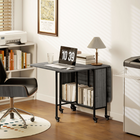 HOMCOM 51" Mobile Wheel Drop Leaf Folding Dining Table with Storage Shelf for 6 - Distressed Grey-Smooth melamine coating resists scuffs and is easy to clean