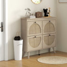 HOMCOM Shoe Storage Cabinet, Narrow with 4 Flip Drawers - Oak-Removable and adjustable shelves in two levels for varying shoe heights
