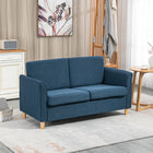 HOMCOM 56" Loveseat Sofa with Wooden Legs - Blue-Easy-to-clean linen upholstery with plush foam cushion for utmost comfort