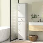 HOMCOM Tall Slim Bathroom Storage Cabinet with Doors - White Wood Grain-Tall, slim design fits easily into small or narrow bathroom spaces