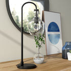Hudson&Canal Verona 27" Tall Arc Table Lamp with Glass Shade - Blackened Bronze/Seeded-Handcrafted blackened bronze finish is applied to the geometric metal base