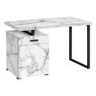 Monarch Specialties 7762 48" Computer Desk - White Marble Left Or Right Facing-Computer desk with 1 drawer, 1 large storage compartment, and a thick-panel floating desktop in a modern white marble-look laminate