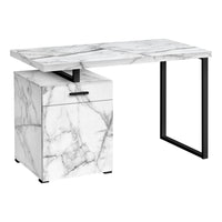 Monarch Specialties 7762 48" Computer Desk - White Marble Left Or Right Facing-Computer desk with 1 drawer, 1 large storage compartment, and a thick-panel floating desktop in a modern white marble-look laminate