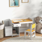 Qaba Kids Study Desk and Chair Set with Storage Drawer - White-Made with sturdy construction with rounded edges 