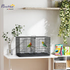 PawHut 18" H Bird Cage with Divider, 4 Wooden Perches and Slide Out Tray - Black-Includes four perches and four food dishes for convenience 
