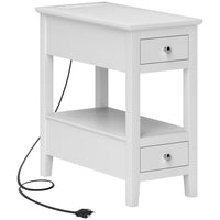 HOMCOM End Table with Charging Station and USB Ports - White-Two AC outlets and two USB ports streamline charging on tabletop