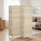 HOMCOM 4 Panel Hand-Woven Freestanding Room Divider for Home Office Bedroom - Light Oak-Materials: Polypropylene, Pine Wood 
