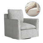 Ebello Kandyn 29.7" W Modern Soft Stripe Upholstered Swivel Barrel Chair with Removable Cushion - Blue-6