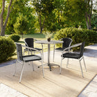 31.5'' Round Aluminum Indoor-Outdoor Table with 4 Black Rattan Chairs (TLH-ALUM-32RD-020BKCHR4-GG)-Metal