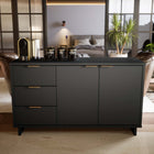 Manhattan Comfort Granville 55.04" Modern Sideboard - Dark Grey-Includes 3 Full Extension Drawers with Top Drawer Designed in Vertical Textured Ribbed Lines Made from Solid Wood and 3 Concealed Shelves