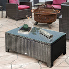 Outsunny Rattan Coffee Table with Tempered Glass Top - Black-Made from solid steel pipe and PE rattan in excellent craftsmanship