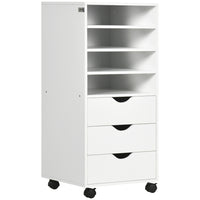 Vinsetto 3-Drawer Office Cabinet with Wheels - White-4 shelves and 3 drawers to store your office supplies
