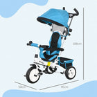 Qaba 6-in-1 Toddler Tricycle Stroller with Basket and Canopy - Blue-Foldable canopy allows for easy storage and transport 