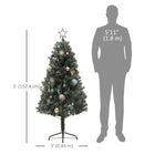 HOMCOM 5' Pre-Lit Artificial Christmas Tree with LEDs and Decorations - Green-Flame retardant branches for safety 