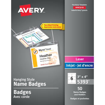 Avery Convention Style Laser/Inkjet Name Badge Kit - 3" x 4" - 50 Pack ...