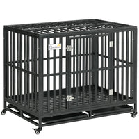 PawHut 41" Heavy Duty Steel Kennel Pet Cage - Black-Gauged tubes and frame made of high-quality steel for long lasting durability 