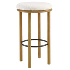 Modway Fable Boucle Fabric Bar Stools - Oak Ivory - Set of 2-Metal Stretcher