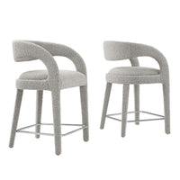 Modway Pinnacle Boucle Upholstered Counter Stool - Taupe Silver - Set of 2-Modern Counter Stool Set