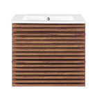 Modway Render 24" Wall-Mount Bathroom Vanity - Walnut/White-Ceramic Sink Basin