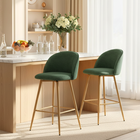 Homy Casa 26'' Counter Height Bar Stools with Green Upholstered Fabric Seat - 2 Pack-Sturdy Build: Crafted from solid oak wood legs, providing durability and stability