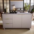 Manhattan Comfort Granville 55.04" Modern Sideboard - Light Grey-Includes 3 Full Extension Drawers with Top Drawer Designed in Vertical Textured Ribbed Lines Made from Solid Wood and 3 Concealed Shelves