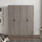 Manhattan Comfort Cornelia 59.22" 2-Piece Modern 8-Shelf Storage Closet - Grey-Vertical Rectangular Geometric Door Design with Black Metal Pull Handles