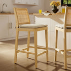 Modway Ovard Wood and Rattan Counter Stool - Natural-Woven Rattan Backrest