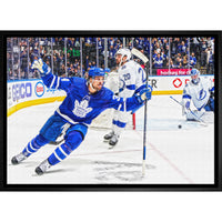Auston Matthews Toronto Maple Leafs Celebration - Framed Canvas - 31" x 22"-Premium canvas print with gallery-wrapped edges