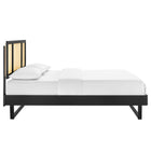 Modway Kelsea Cane and Wood Full Platform Bed with Angular Legs - Black-Assembly Required