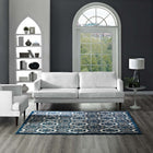 Modway Kalinda Rustic Vintage Moroccan Trellis Area Rug - 8 ft W x 10 ft L - Ivory Moroccan Blue/Brown-Protect Floors From Traffic/Furniture