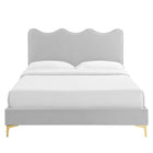 Modway Current Performance Velvet Full Platform Bed with Gold Metal Legs - Light Grey-Gold Metal Legs With Non-Marking Caps