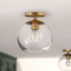 Hudson&Canal Bartlett 9" Wide Semi Flush Mount with Glass Shade - Brass/Clear-Handcrafted brass finish is applied to the globe metal base