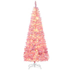 HOMCOM 6' Pre-Lit Snow-Flocked Artificial Pencil Christmas Tree with Auto Open - Pink-Lush with pine tree tips that provide a natural look 