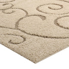 Modway Jubilant Burgeon Scrolling Vine Shag Area Rug - 5 ft W x 8 ft L - Creame/Beige-Stain Resistant / Easy To Clean
