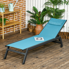 Outsunny Outdoor Lounge Chair with Wheels - 5-Position Tanning Chair - Blue-Table expands from 35.4" to 70.9" (90 to 180 cm) whenever needed
