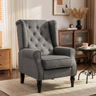HOMCOM Fabric Accent Chair with Wood Legs - Rolled Arms for Bedroom - Charcoal Grey-Button-tufted wing back with rolled arms brings elegant charming
