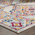 Modway Entourage Khalida Distressed Vintage Floral Lattice Area Rug - 5 ft W x 8 ft L - Ivory Blue Orange Yellow Red-Gripping Rubber Underside