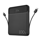 Kopplen 20000 mAh 100W PD Power Bank with Built-In Cables - Black-Multiple Charging Options: Features 2 built-in USB-C and 2 USB-A ports, plus an additional USB-C output for versatile device charging