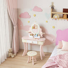 Qaba Kids Vanity Set, Dressing Table with Mirror & Stool, 7 Accessories - Pink-A large drawer and cubby help kids learn to keep treasures organised
