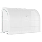 Outsunny Walk-in Wall Lean-to Greenhouse with PE Cover - Windows - Shelves and 2 Zipper Doors - White- Extend your growing season and protect plants year-round
 
